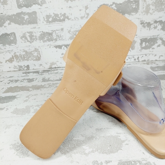 New Open Edit Lely Tan Cream Square Toe Slide Sandals M729 - Picture 9 of 13